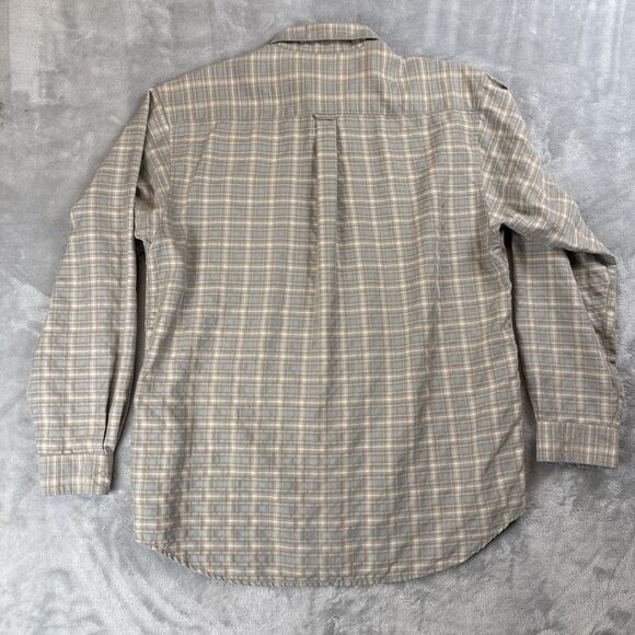 Columbia Men’s Large Tan & Light Blue Plaid Button-Down Long Sleeve Shirt w/ Zip - Picture 7 of 7